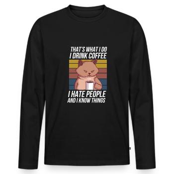 Cool Café Amateur Chat Blague Matin Grouch - T-shirt manches longues Premium bio Homme - noir - Devant - Nico (187cm)