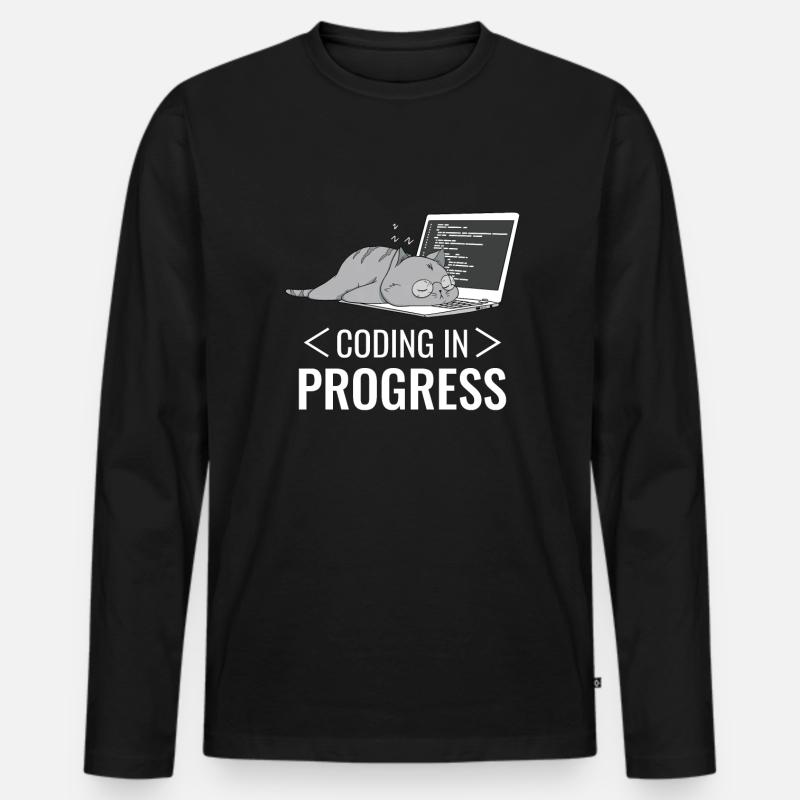 Programming Computer Nerd Cat - Men's Premium Organic Long Sleeve Shirt - black