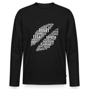 Ballon de rugby ovale humour rugbyman plaquage - T-shirt manches longues Premium bio Homme - noir - Devant - Nico (187cm)