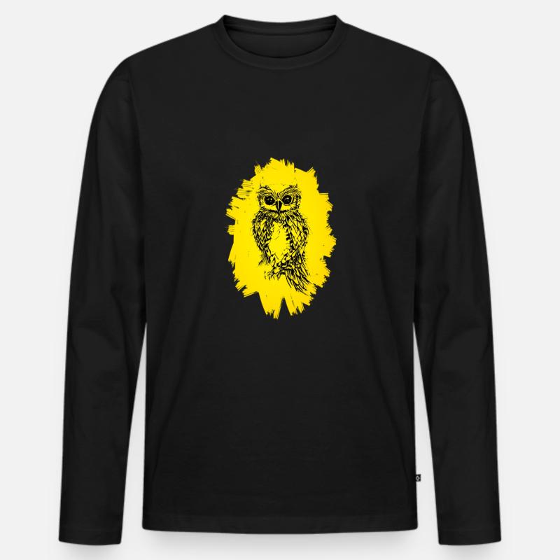 Eule - Männer Premium Bio Langarmshirt - Schwarz