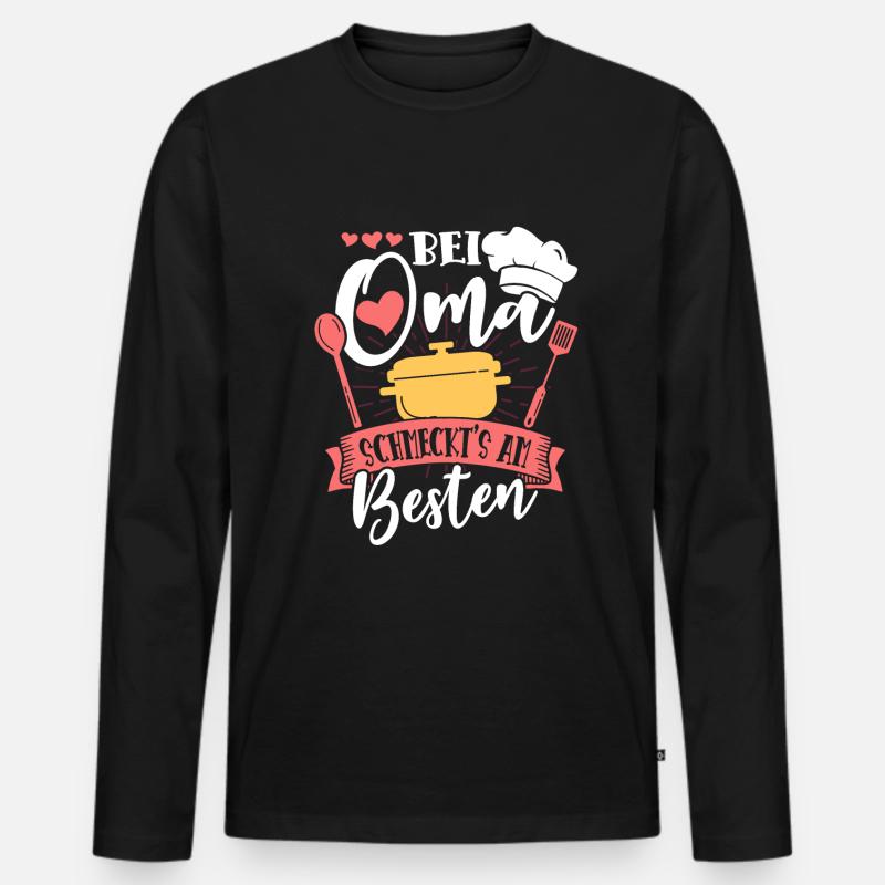 Bei Oma Schmeckts Am Besten Großmutter - Männer Premium Bio Langarmshirt - Schwarz