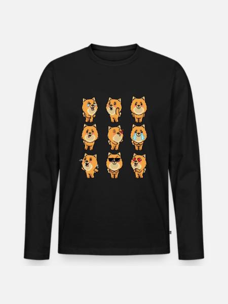 Zwergspitz Dog Pomeranian Emoticon - Men's Premium Organic Long Sleeve Shirt - black
