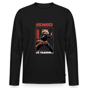 Karaté Sensei Arts Martiaux Raton laveur en formation - T-shirt manches longues Premium bio Homme - noir - Devant - Nico (187cm)