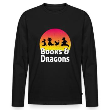 Books & Dragons Bookworm Reading Books Sun - Men's Premium Organic Long Sleeve Shirt - black - Front - Nico (187cm)