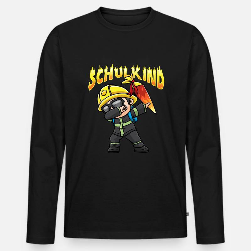 Schulkind Einschulung Feuerwehr - Männer Premium Bio Langarmshirt - Schwarz