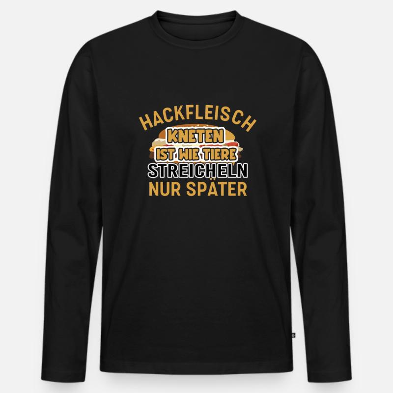 Hackfleisch kneten Tiere streicheln Metzger - Männer Premium Bio Langarmshirt - Schwarz