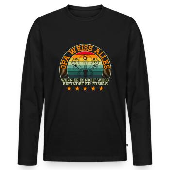 Opa Weiß Alles Retro Opa Großvater Spruch Lustig - Männer Premium Bio Langarmshirt - Schwarz - Vorne - Nico (187cm)