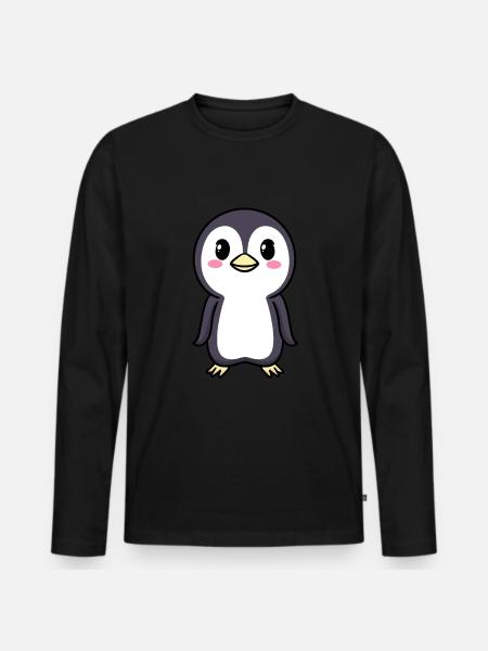 Pinguin Chibi Kawaii Emoticon - Männer Premium Bio Langarmshirt - Schwarz