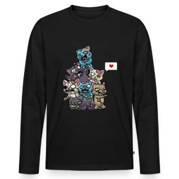 Drôle de chats zombies Spooky Halloween - T-shirt manches longues Premium bio Homme - noir - Devant - Nico (187cm)