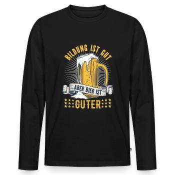 Bildung ist gut Bier ist guter für Biertrinker - Männer Premium Bio Langarmshirt - Schwarz - Vorne - Nico (187cm)