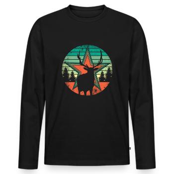Retro Hirsch Vintage Jäger Elch Jagd Berufsjäger - Männer Premium Bio Langarmshirt - Schwarz - Vorne - Nico (187cm)