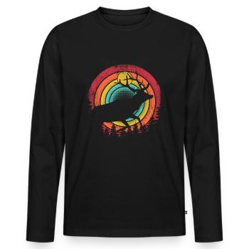 Retro Hirsch Vintage Jäger Elch Jagd Berufsjäger - Männer Premium Bio Langarmshirt - Schwarz - Vorne - Nico (187cm)