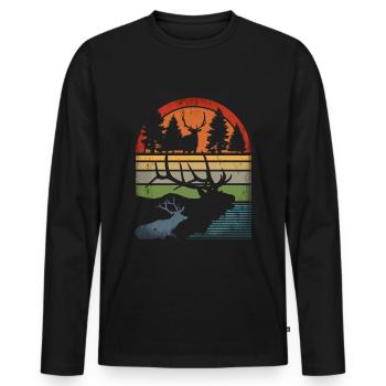 Retro Hirsch Vintage Jäger Elch Jagd Berufsjäger - Männer Premium Bio Langarmshirt - Schwarz - Vorne - Nico (187cm)
