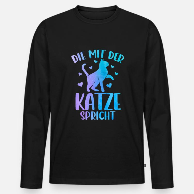Katze Spruch Die Mit Der Katze Spricht - Männer Premium Bio Langarmshirt - Schwarz