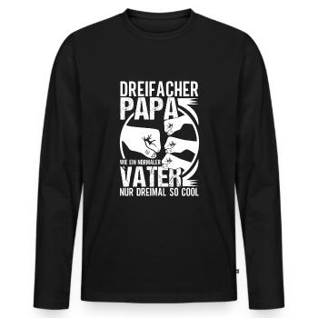 Vatertag Dreifacher Vater Papa hoch 3 Kinder - Männer Premium Bio Langarmshirt - Schwarz - Vorne - Nico (187cm)