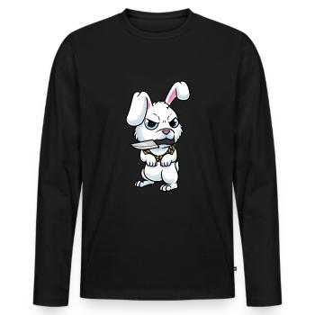 Lapin mignon avec couteau Lapin blanc - T-shirt manches longues Premium bio Homme - noir - Devant - Nico (187cm)