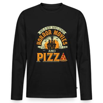 Just a boy who loves horror movies and pizza - Men's Premium Organic Long Sleeve Shirt - black - Front - Nico (187cm)
