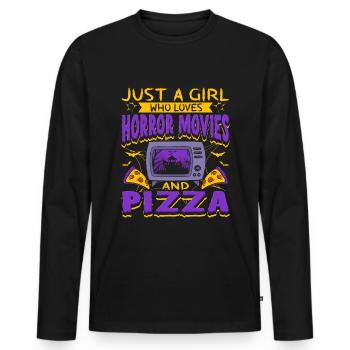 Juste une fille qui aime les films d’horreur et la pizza - T-shirt manches longues Premium bio Homme - noir - Devant - Nico (187cm)