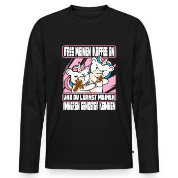 Lustig Einhorn Kaffee Kaffeetrinker Sarkastisch - Männer Premium Bio Langarmshirt - Schwarz - Vorne - Nico (187cm)