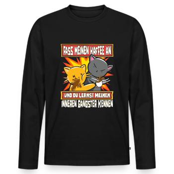 Lustig Katzen Kaffee Kaffeetrinker Sarkastisch - Männer Premium Bio Langarmshirt - Schwarz - Vorne - Nico (187cm)