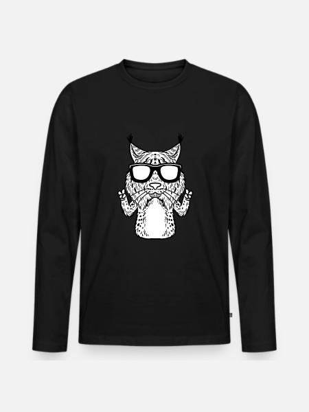 Luchse Luchs Katze Mit Sonnenbrille Lustig - Männer Premium Bio Langarmshirt - Schwarz