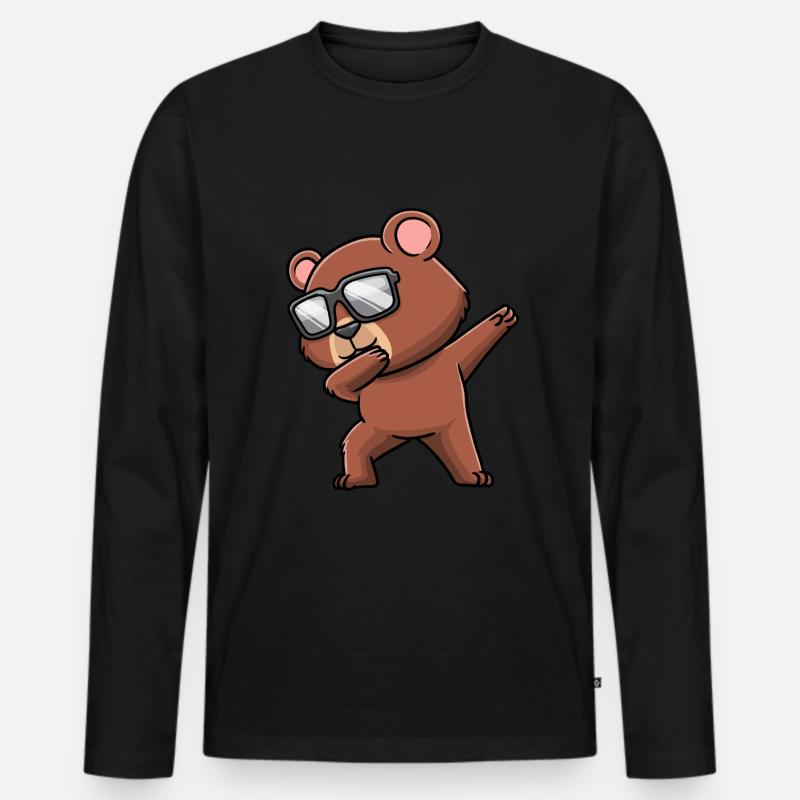Dabbing Bär Mit Sonnenbrille - Männer Premium Bio Langarmshirt - Schwarz
