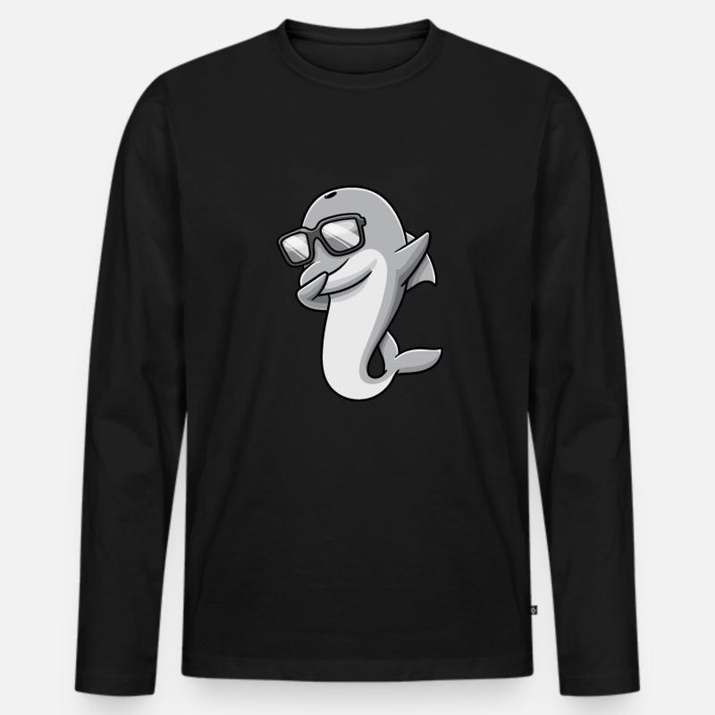 Dabbing Delphin Mit Sonnenbrille - Männer Premium Bio Langarmshirt - Schwarz