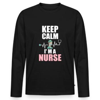 Keep Calm I' M A Nurse Heartbeat Doctor Health - Men's Premium Organic Long Sleeve Shirt - black - Front - Nico (187cm)