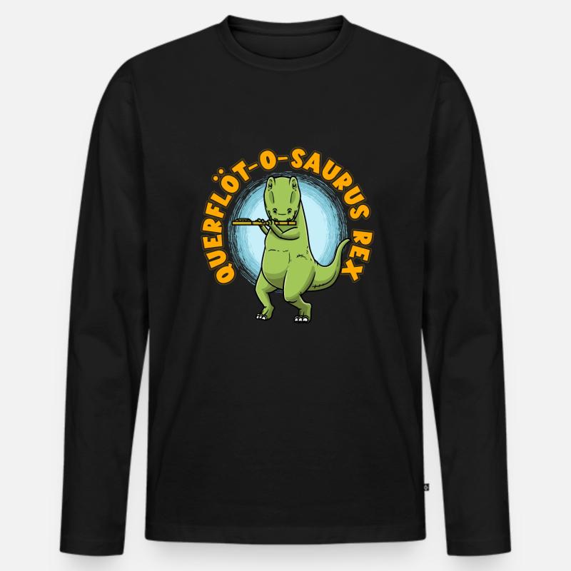 Querflöt-O-Saurus Rex Dinosaurier Querflöte - Männer Premium Bio Langarmshirt - Schwarz