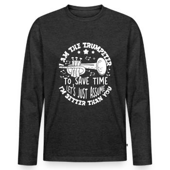 Trompettiste Trompette Instrument Cuivres Musique - T-shirt manches longues Premium bio Homme - anthracite chiné - Devant - Nico (187cm)