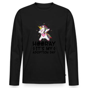 Hourra, aujourd’hui est mon jour d’adoption - T-shirt manches longues Premium bio Homme - noir - Devant - Nico (187cm)