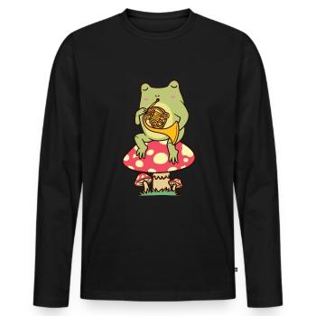 Grenouille sur champignon avec Français corne Français corniste Joueur de cor - T-shirt manches longues Premium bio Homme - noir - Devant - Nico (187cm)