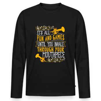 Trumpeter Trumpet Instrument Brass Music - Men's Premium Organic Long Sleeve Shirt - black - Front - Nico (187cm)