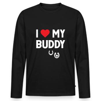 J’aime mon copain cheval sabots cœur rouge - T-shirt manches longues Premium bio Homme - noir - Devant - Nico (187cm)