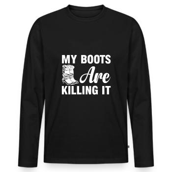 My Boots Are Killing It Horse Boots Riding White - Men's Premium Organic Long Sleeve Shirt - black - Front - Nico (187cm)