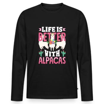 Alpakas Säugetiere LLamas Alpaka Das Leben ist besser mit - Männer Premium Bio Langarmshirt - Schwarz - Vorne - Nico (187cm)