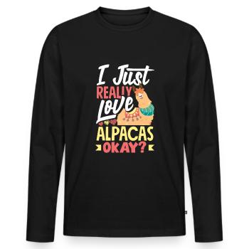 Alpakas Säugetiere LLamas Alpaka Ich liebe es einfach sehr - Männer Premium Bio Langarmshirt - Schwarz - Vorne - Nico (187cm)