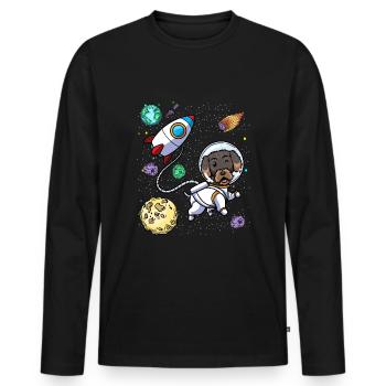 Chien teckel à poil dur dans l’espace - T-shirt manches longues Premium bio Homme - noir - Devant - Nico (187cm)
