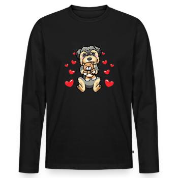 Morkie dog with cuddly toy - Men's Premium Organic Long Sleeve Shirt - black - Front - Nico (187cm)