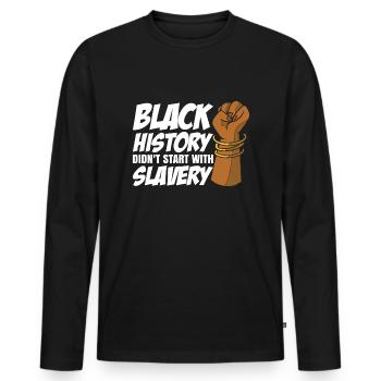 L’histoire des Noirs n’a pas commencé avec l’esclavage - T-shirt manches longues Premium bio Homme - noir - Devant - Nico (187cm)