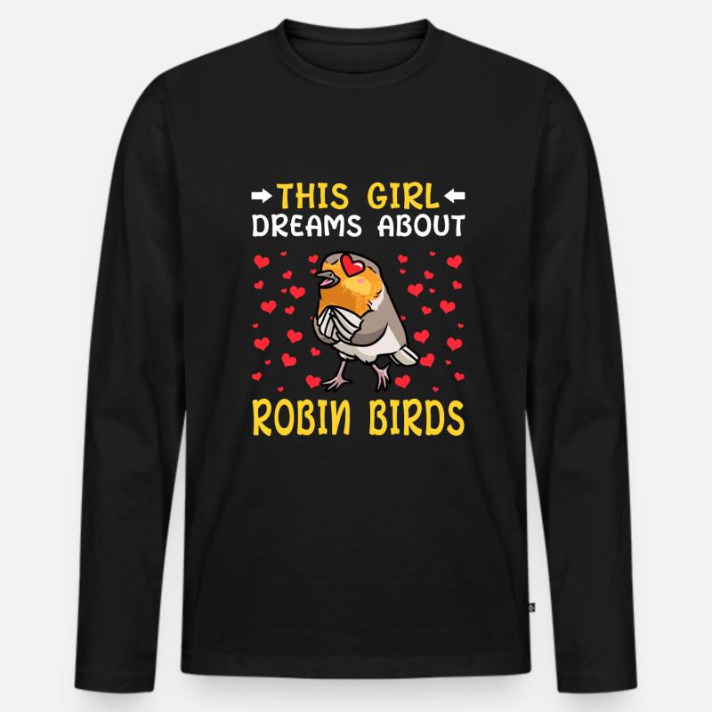 Rotkehlchen Vogel - Männer Premium Bio Langarmshirt - Schwarz