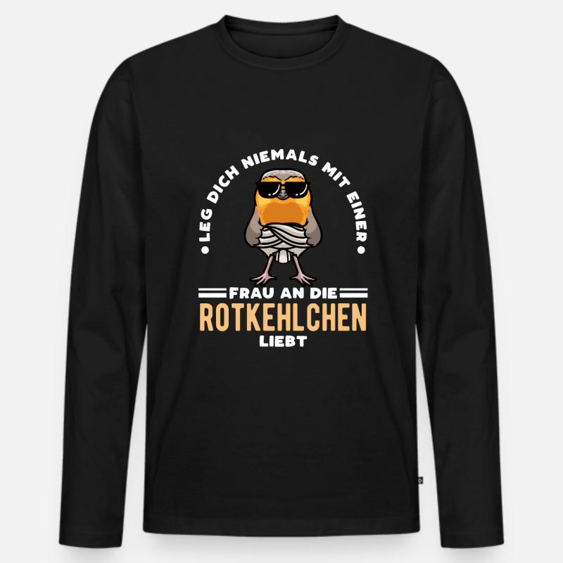 Rotkehlchen Vogel - Männer Premium Bio Langarmshirt - Schwarz