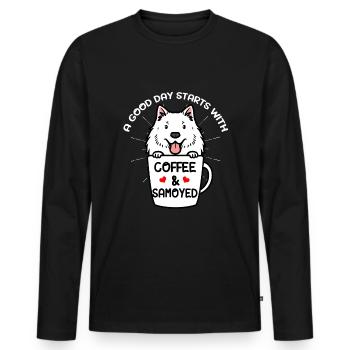 Kaffee Und Samojede Hund Samojedenspitz - Männer Premium Bio Langarmshirt - Schwarz - Vorne - Nico (187cm)