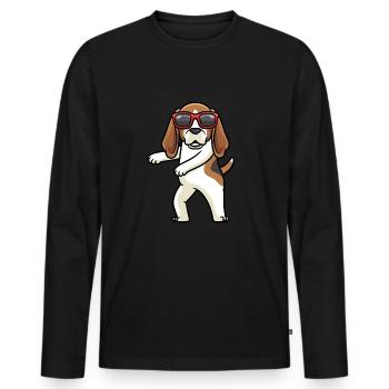 Beagle dog dancing with sunglasses - Men's Premium Organic Long Sleeve Shirt - black - Front - Nico (187cm)