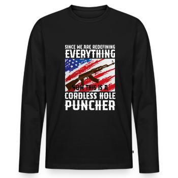 Ceci est un perforateur de trou sans fil - T-shirt manches longues Premium bio Homme - noir - Devant - Nico (187cm)