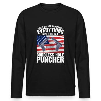Ceci est un perforateur de trou sans fil - T-shirt manches longues Premium bio Homme - noir - Devant - Nico (187cm)