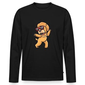 Goldendoodle dog dancing with sunglasses - Men's Premium Organic Long Sleeve Shirt - black - Front - Nico (187cm)