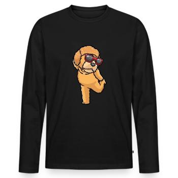 Goldendoodle dog dancing with sunglasses - Men's Premium Organic Long Sleeve Shirt - black - Front - Nico (187cm)