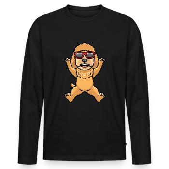 Goldendoodle dog dancing with sunglasses - Men's Premium Organic Long Sleeve Shirt - black - Front - Nico (187cm)