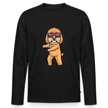 Goldendoodle dog dancing with sunglasses - Men's Premium Organic Long Sleeve Shirt - black - Front - Nico (187cm)
